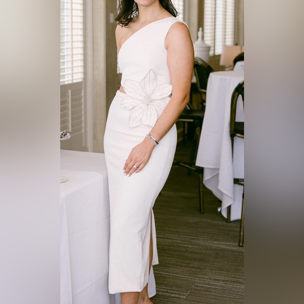 PatBO One-Shoulder Knit Appliqué Midi-Dress Size 8